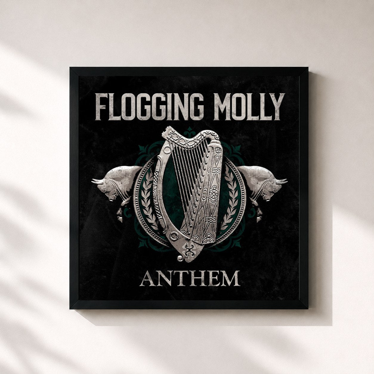 #noir Tableau carré de l'album Anthem de Flogging Molly, cadre noir 32x32 cm