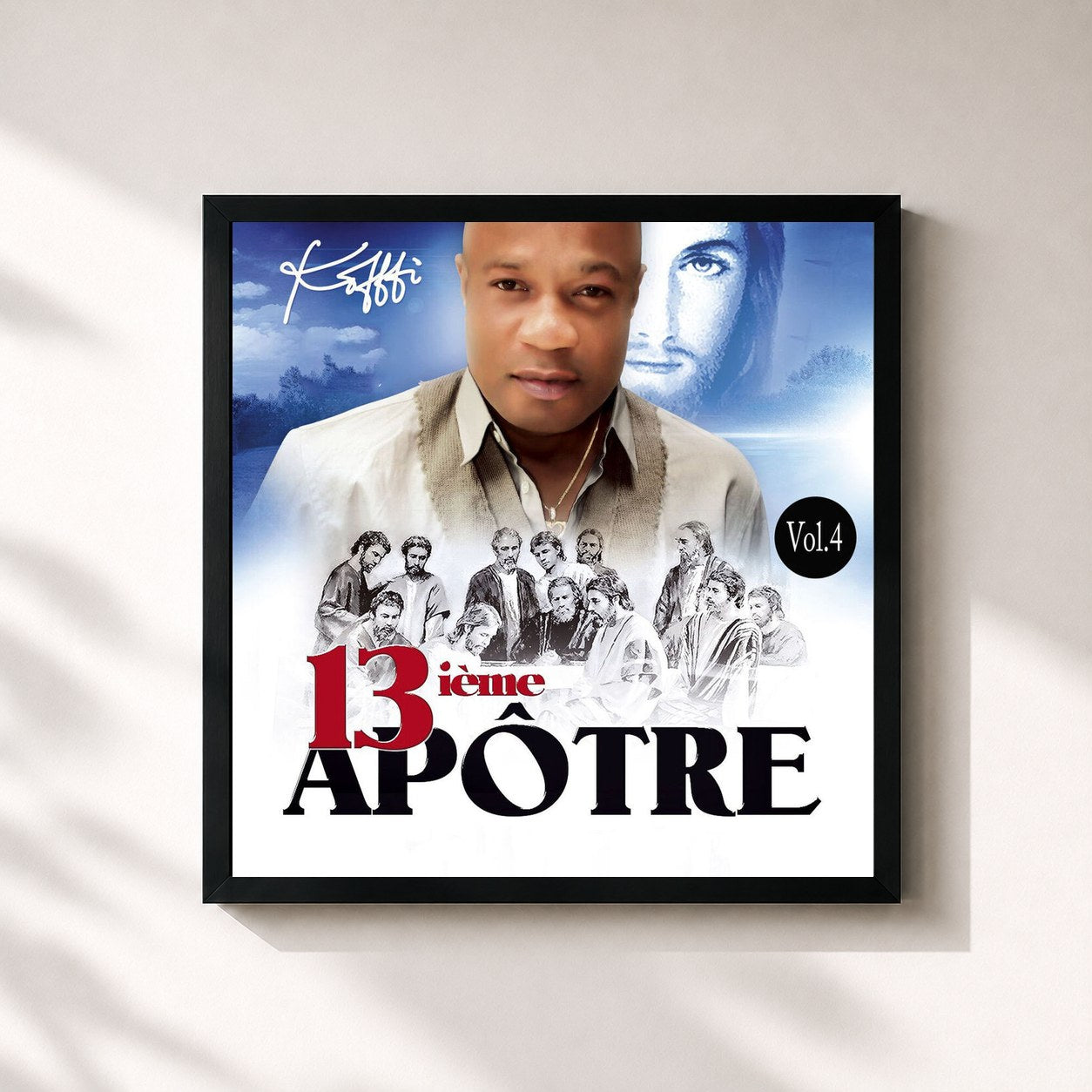 #noir Tableau carré de l'album 13ième apôtre, Vol. 4 de Koffi Olomidé, cadre noir 32x32 cm