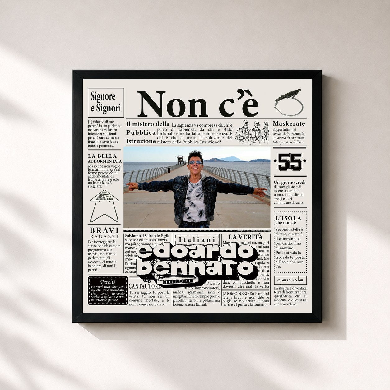 #noir Tableau carré de l'album Non c'è de Edoardo Bennato, cadre noir 32x32 cm