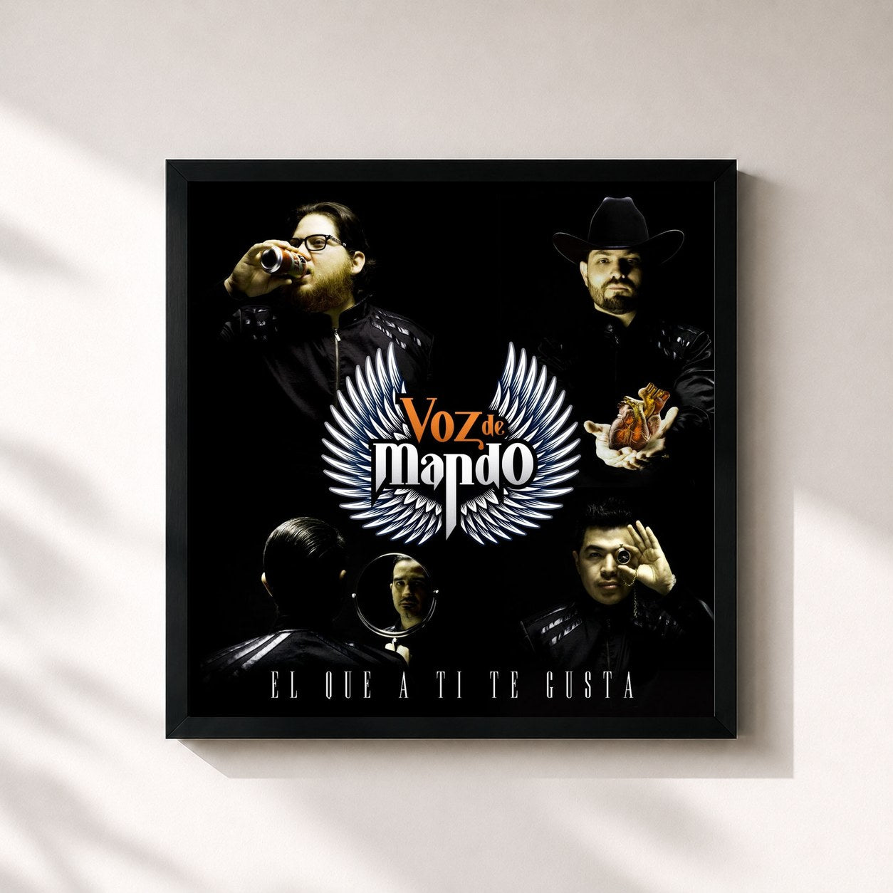 #noir Tableau carré de l'album El Que a Ti Te Gusta de Voz de Mando, cadre noir 32x32 cm
