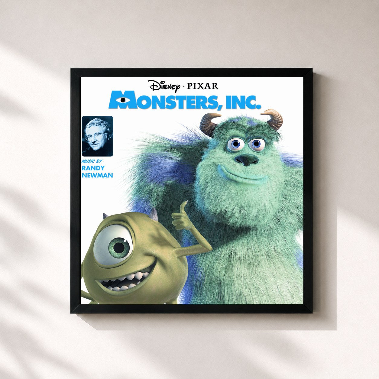 #noir Tableau carré de l'album Monsters, Inc. (Original Motion Picture Soundtrack) de Randy Newman, cadre noir 32x32 cm