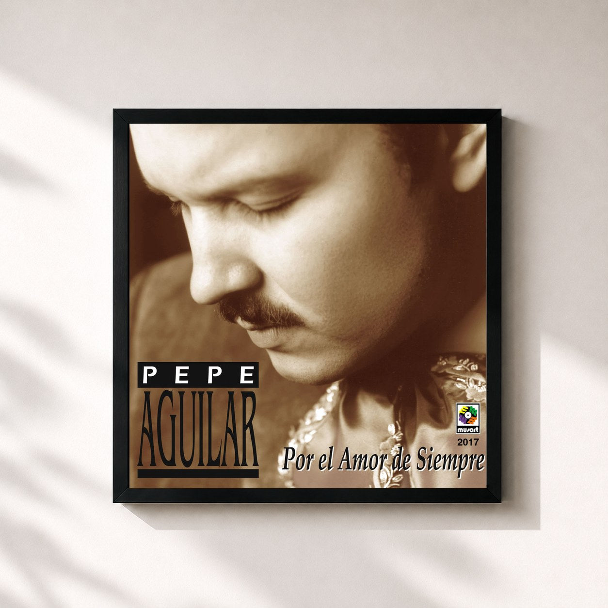 #noir Tableau carré de l'album Por El Amor De Siempre de Pepe Aguilar, cadre noir 32x32 cm