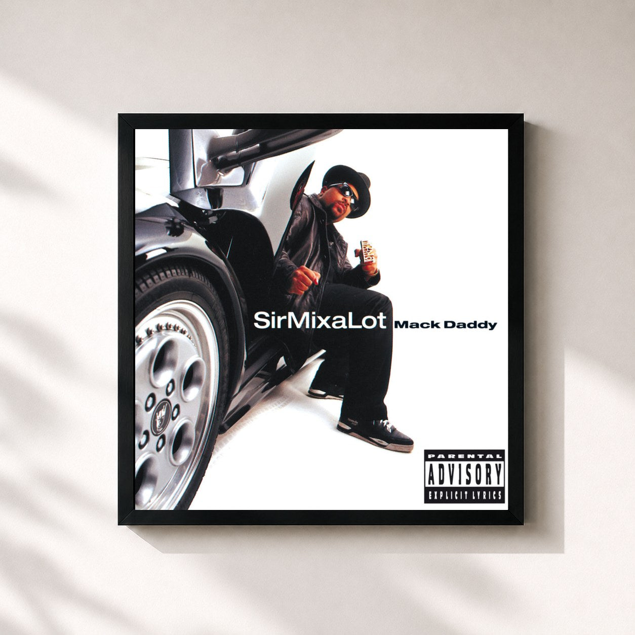 #noir Tableau carré de l'album Mack Daddy de Sir Mix-A-Lot, cadre noir 32x32 cm