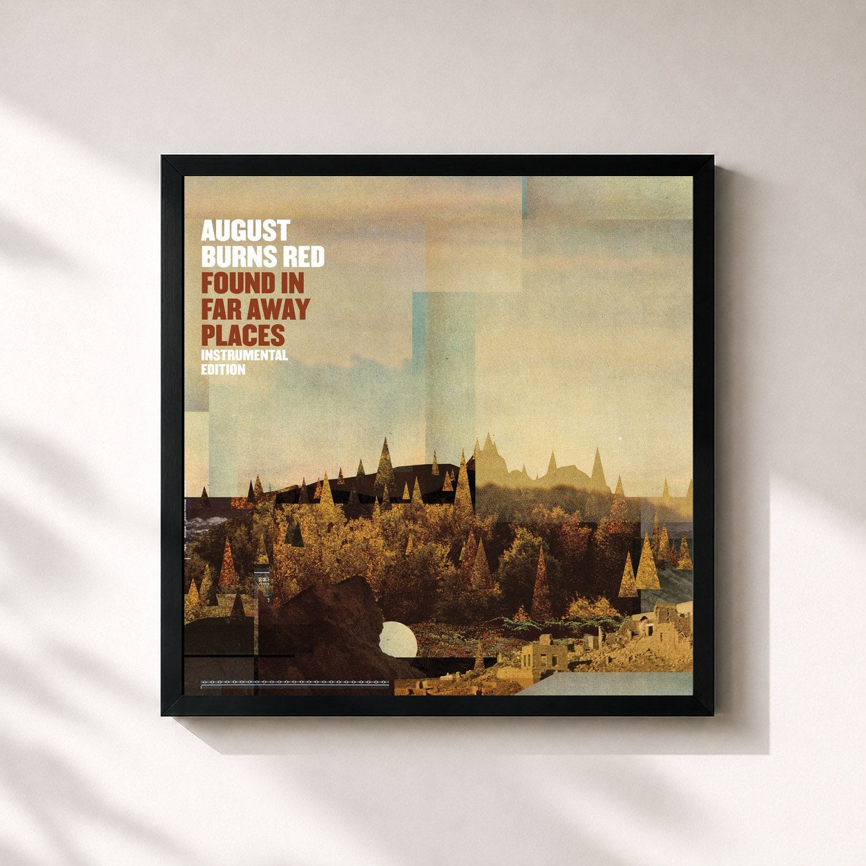 #noir Tableau carré de l'album Found In Far Away Places (Instrumental Edition) de August Burns Red, cadre noir 32x32 cm