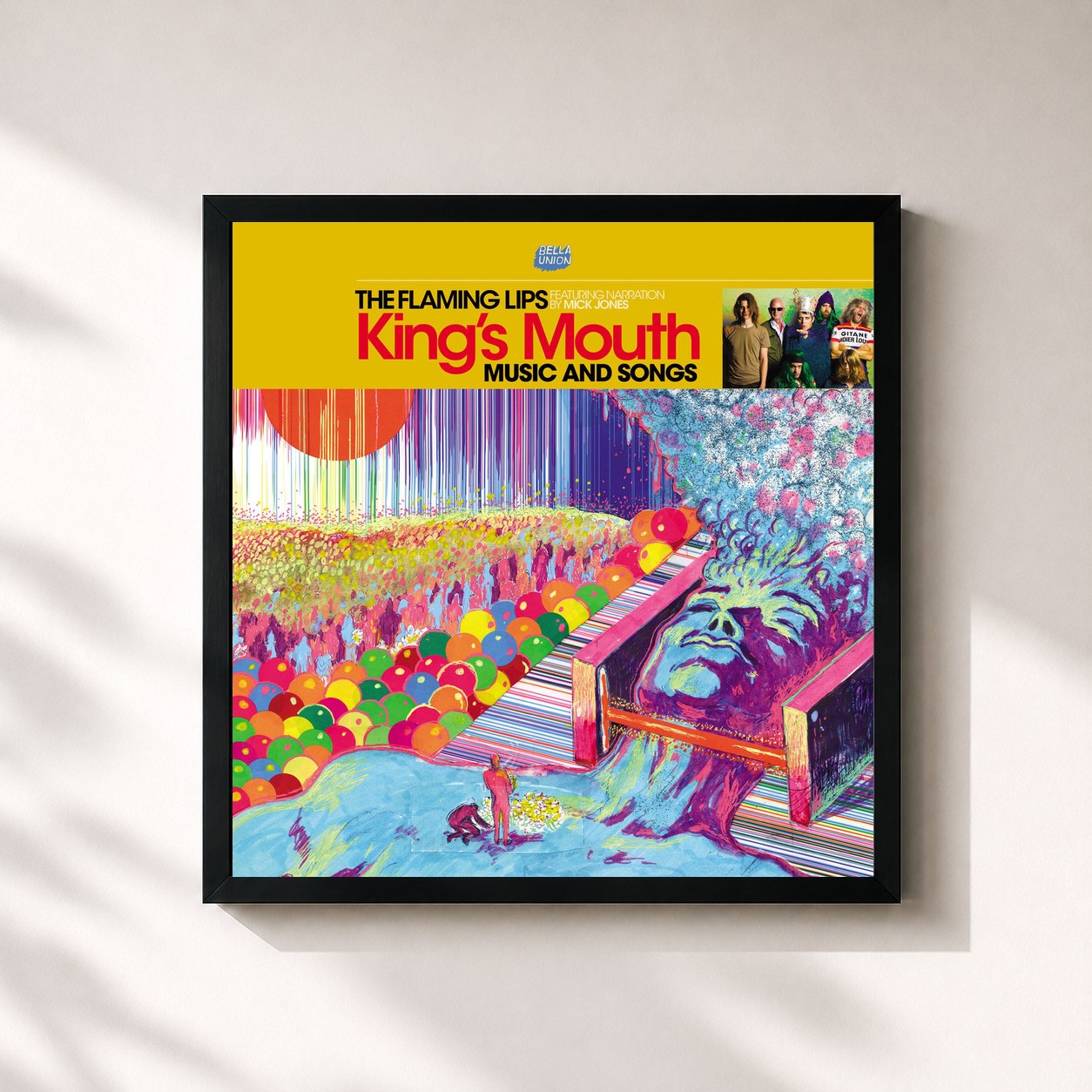 #noir Tableau carré de l'album King's Mouth de The Flaming Lips, cadre noir 32x32 cm