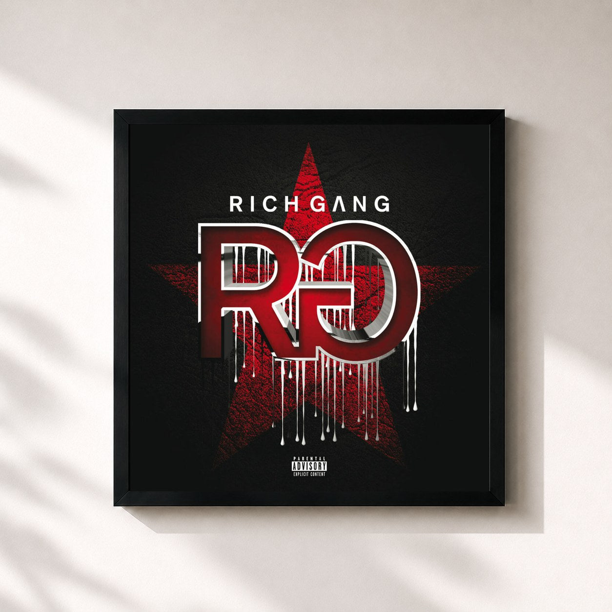 #noir Tableau carré de l'album Rich Gang de Rich Gang, cadre noir 32x32 cm