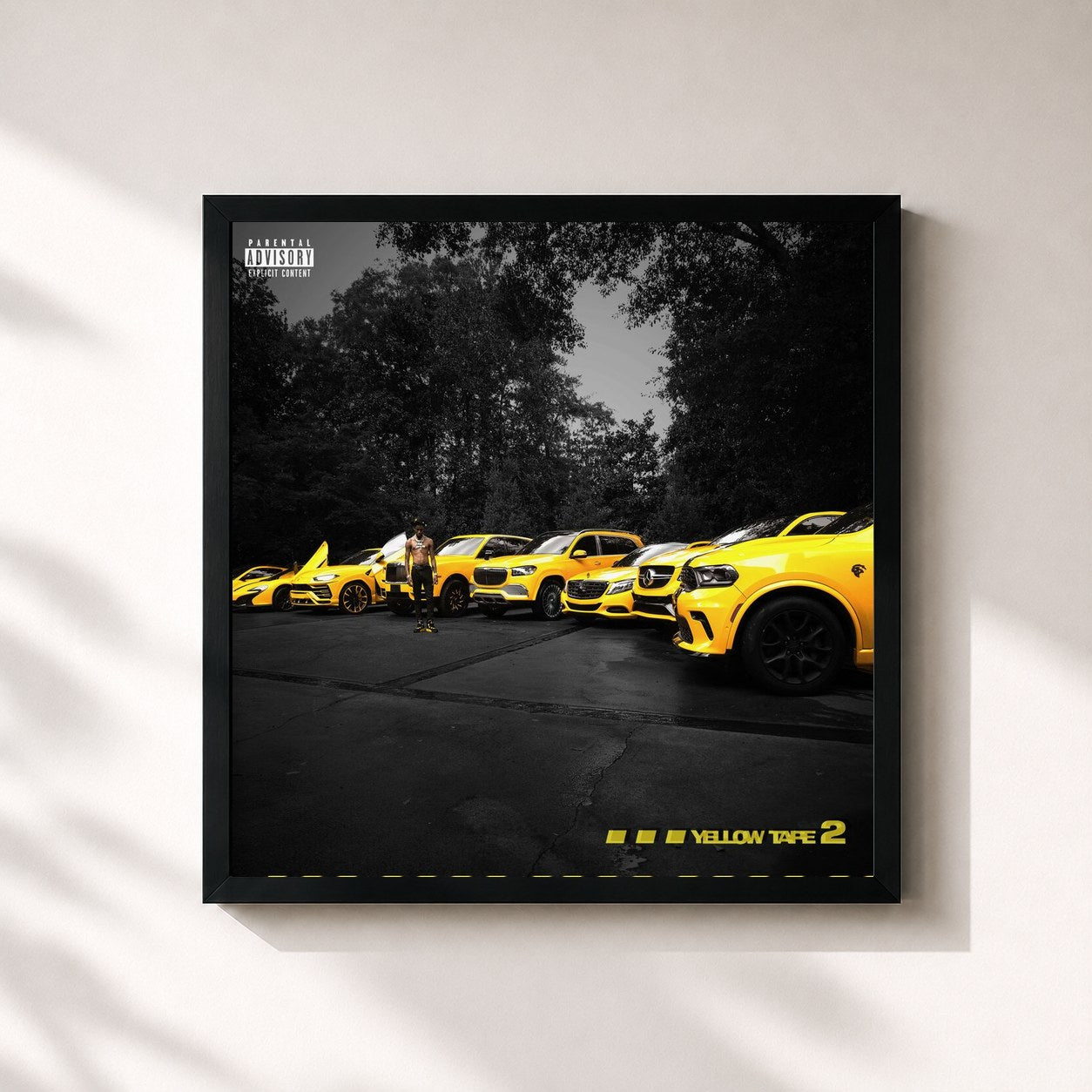 #noir Tableau carré de l'album Yellow Tape 2 de Key Glock, cadre noir 32x32 cm