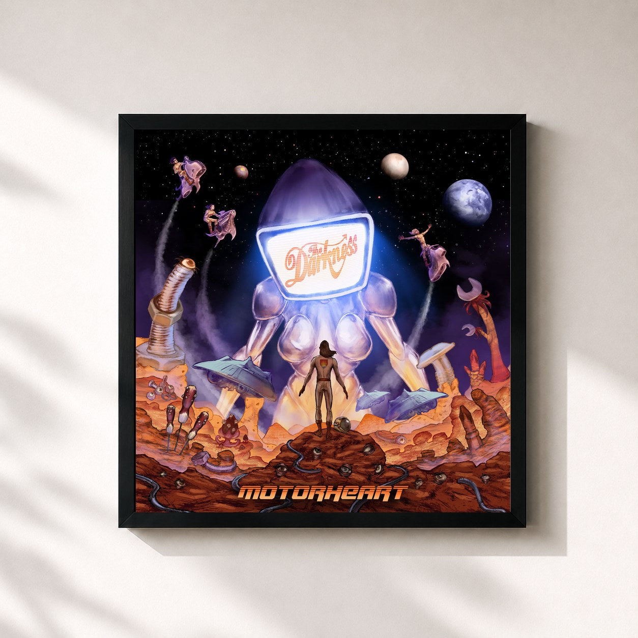 #noir Tableau carré de l'album Motorheart de The Darkness, cadre noir 32x32 cm