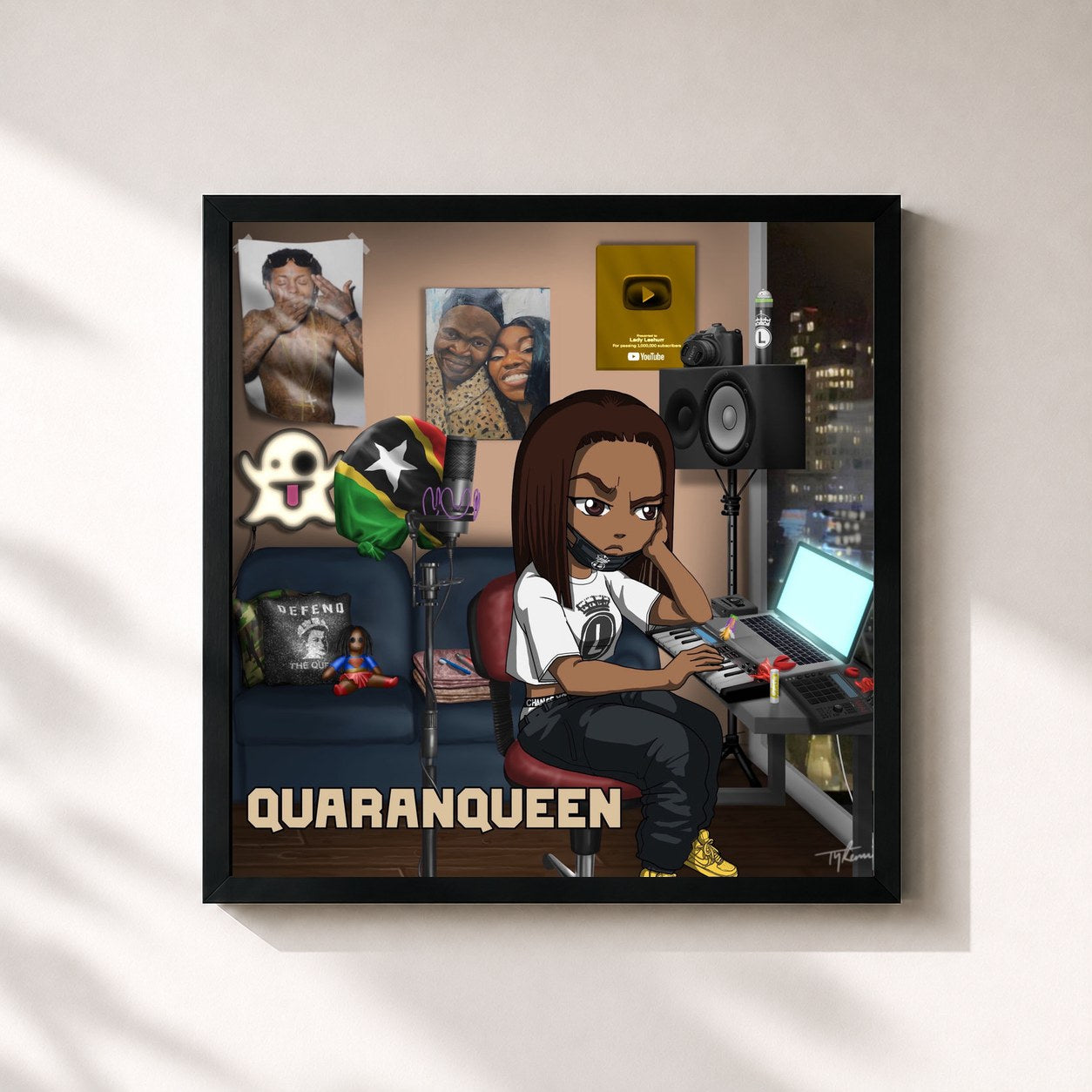 #noir Tableau carré de l'album Quaranqueen de Lady Leshurr, cadre noir 32x32 cm