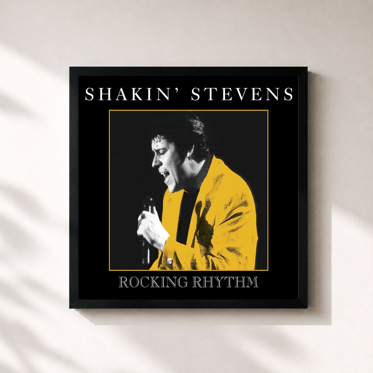 #noir Tableau carré de l'album Rocking Rhythm de Shakin' Stevens, cadre noir 32x32 cm