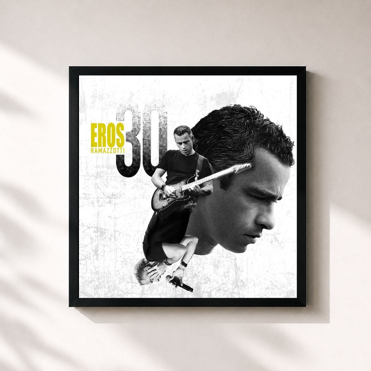 #noir Tableau carré de l'album Eros 30 de Eros Ramazzotti, cadre noir 32x32 cm