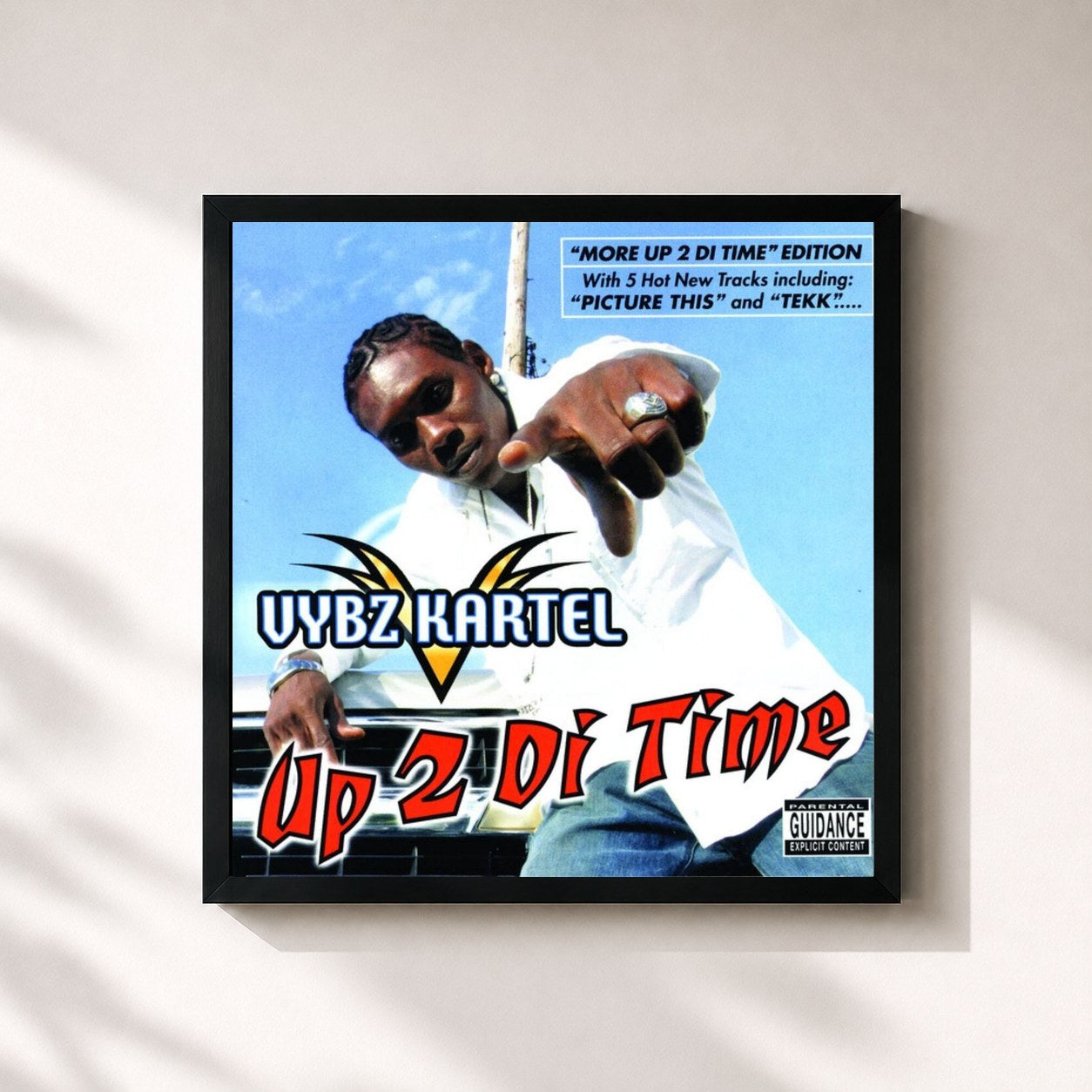 #noir Tableau carré de l'album More Up 2 Di Time de Vybz Kartel, cadre noir 32x32 cm