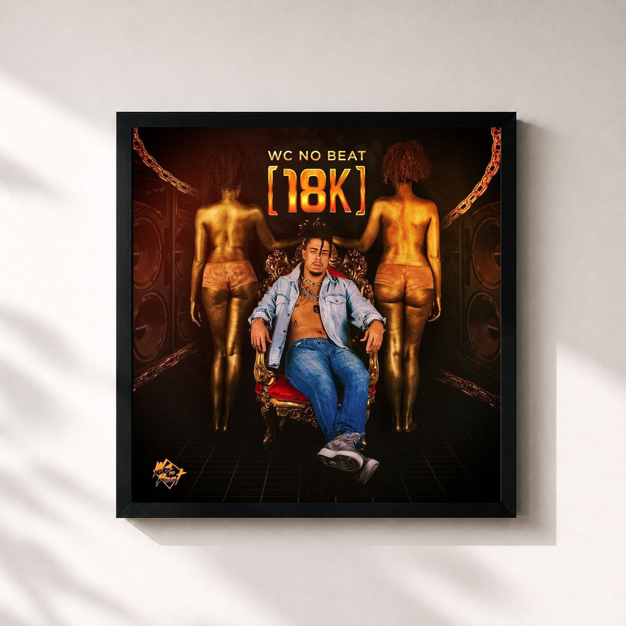 #noir Tableau carré de l'album 18K de WC no Beat, cadre noir 32x32 cm