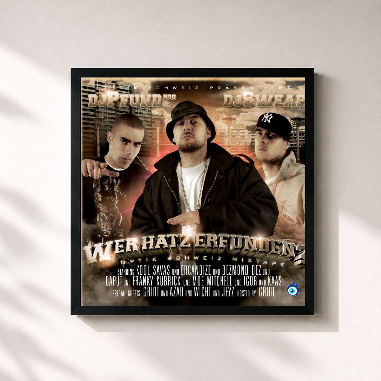 #noir Tableau carré de l'album Wer Hatz Erfunden? de Kool Savas, cadre noir 32x32 cm