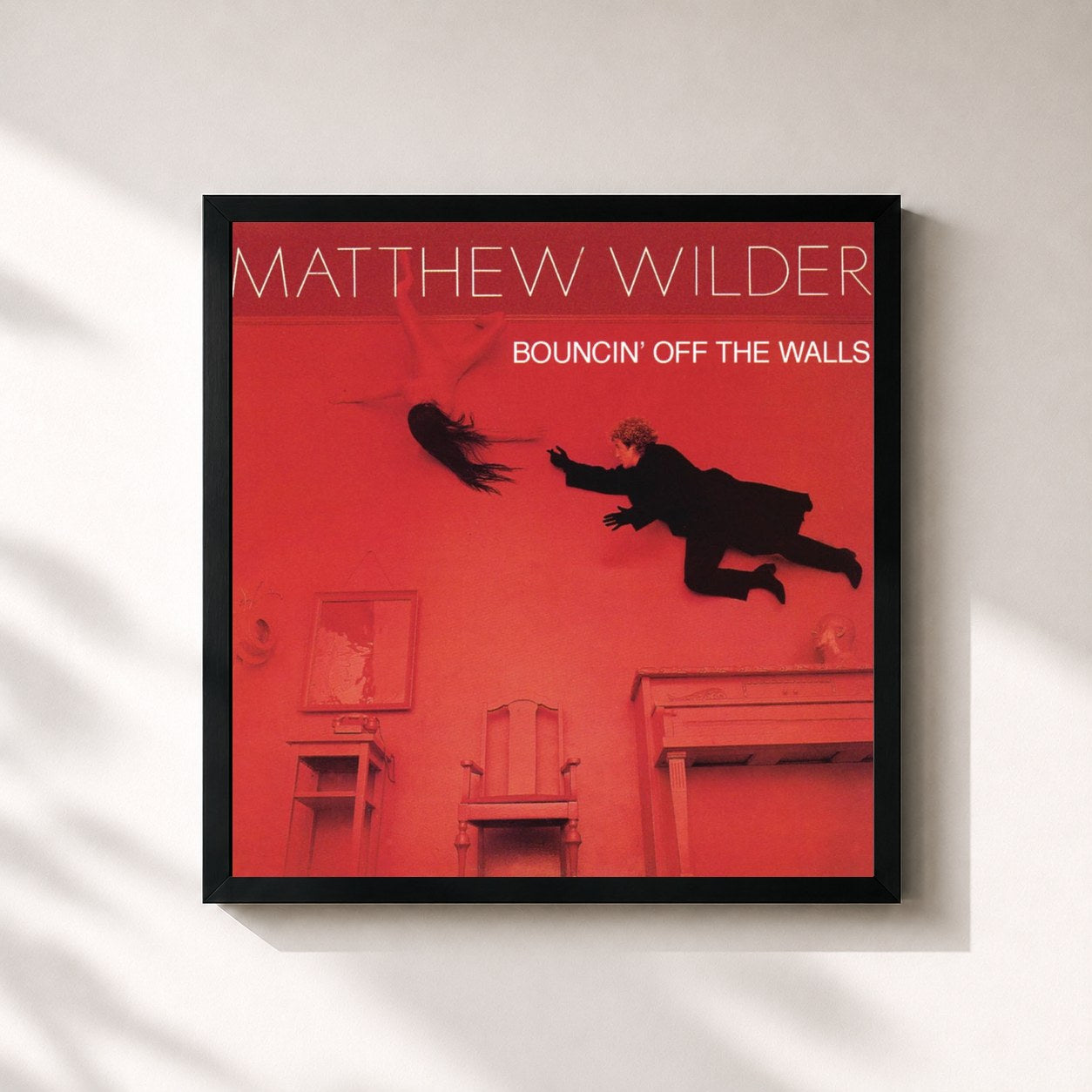 #noir Tableau carré de l'album Bouncin' Off The Walls de Matthew Wilder, cadre noir 32x32 cm