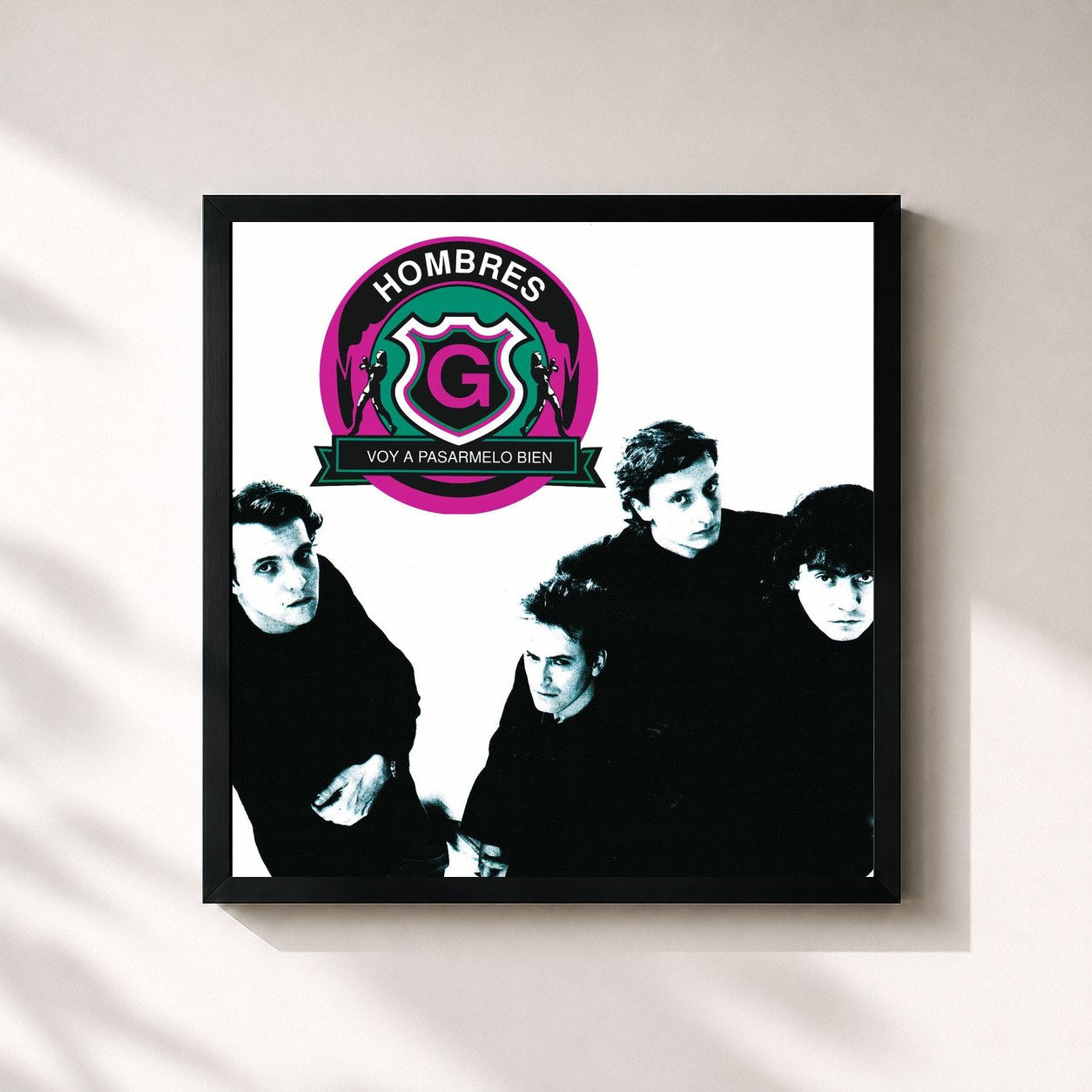 #noir Tableau carré de l'album Voy A Pasarmelo Bien de Hombres G, cadre noir 32x32 cm