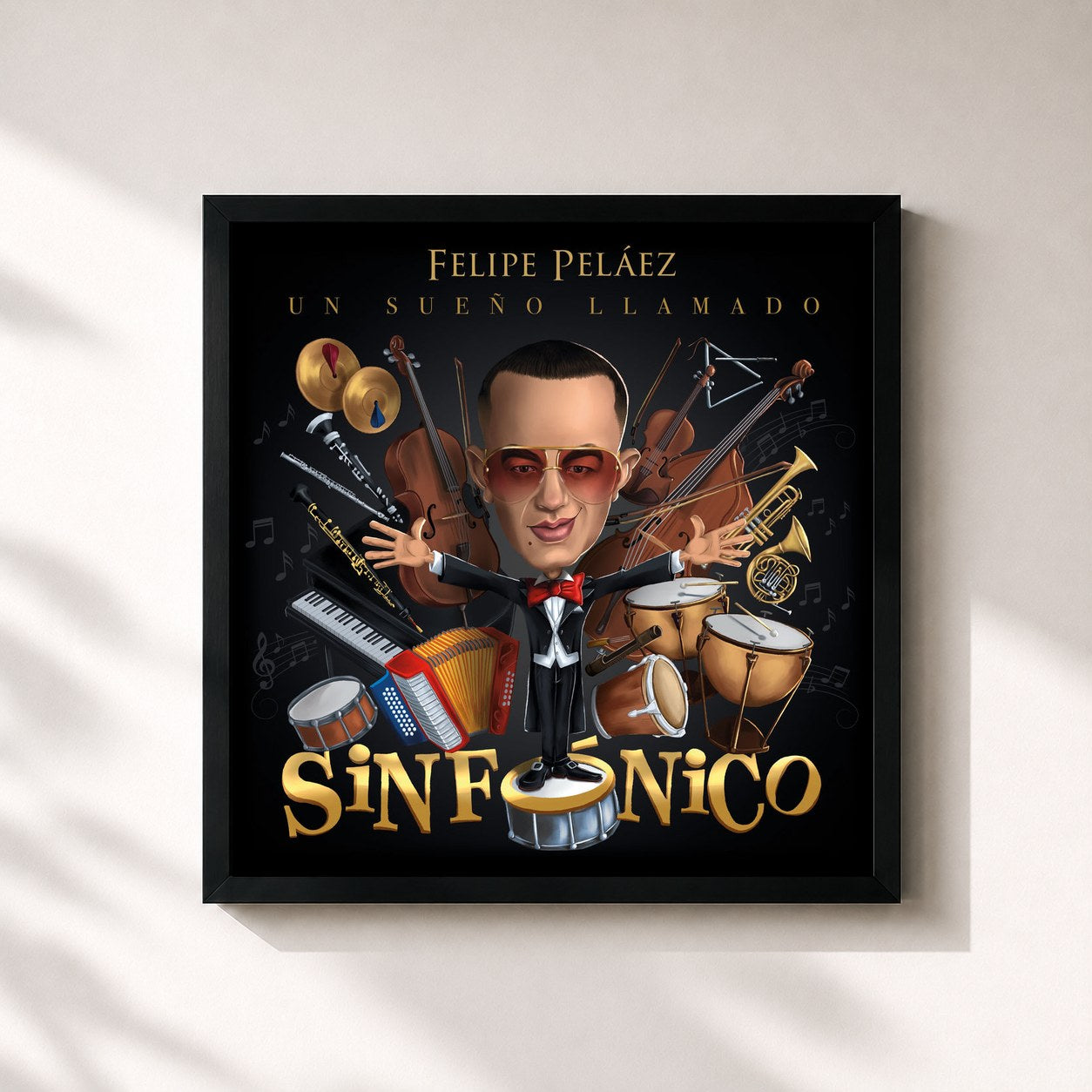 #noir Tableau carré de l'album Un Sueño Llamado Sinfónico de Felipe Peláez, cadre noir 32x32 cm