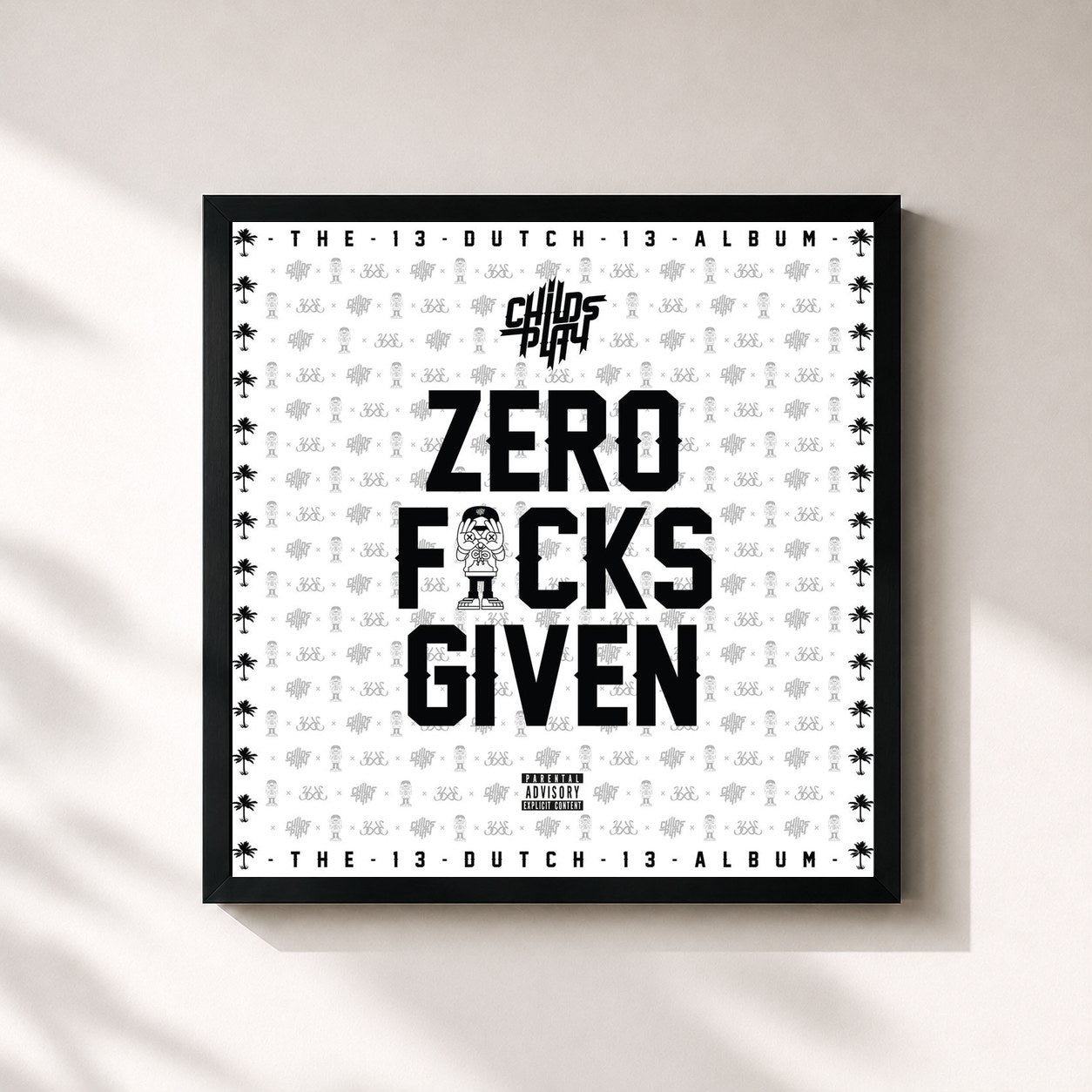 #noir Tableau carré de l'album Zero Fucks Given de Childsplay, cadre noir 32x32 cm