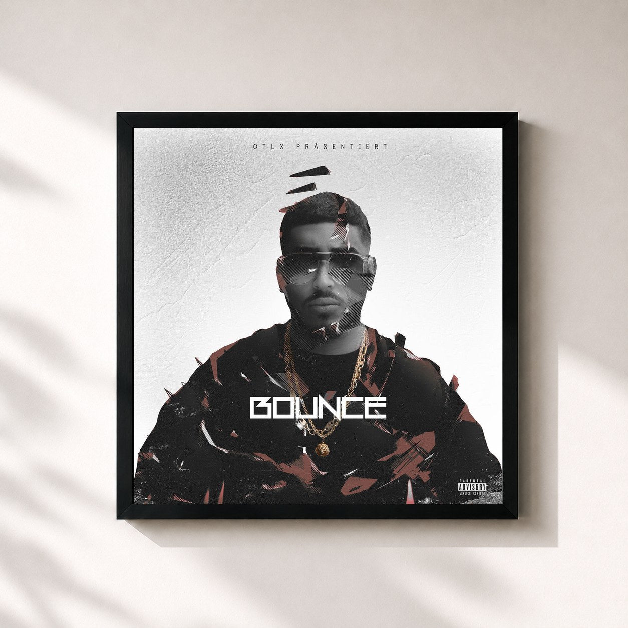 #noir Tableau carré de l'album Bounce de Jazn, cadre noir 32x32 cm