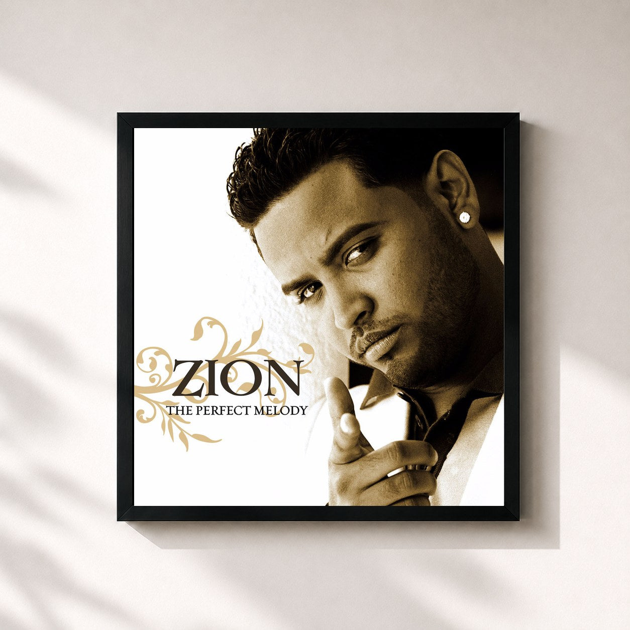 #noir Tableau carré de l'album The Perfect Melody de Zion, cadre noir 32x32 cm