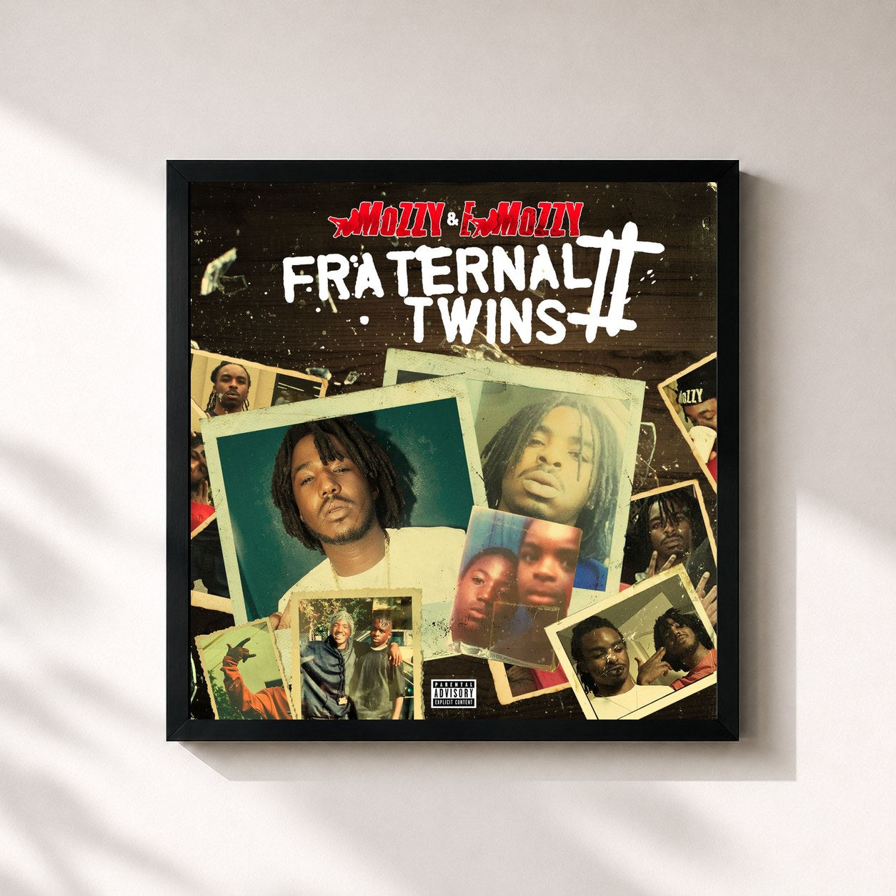 #noir Tableau carré de l'album Fraternal Twins 2 de Mozzy, cadre noir 32x32 cm