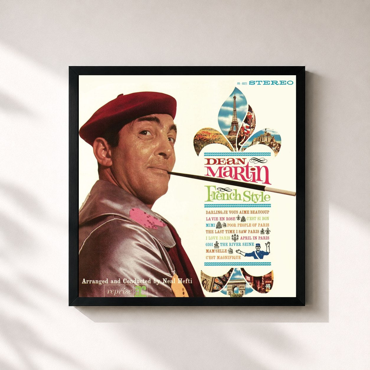 #noir Tableau carré de l'album French Style de Dean Martin, cadre noir 32x32 cm