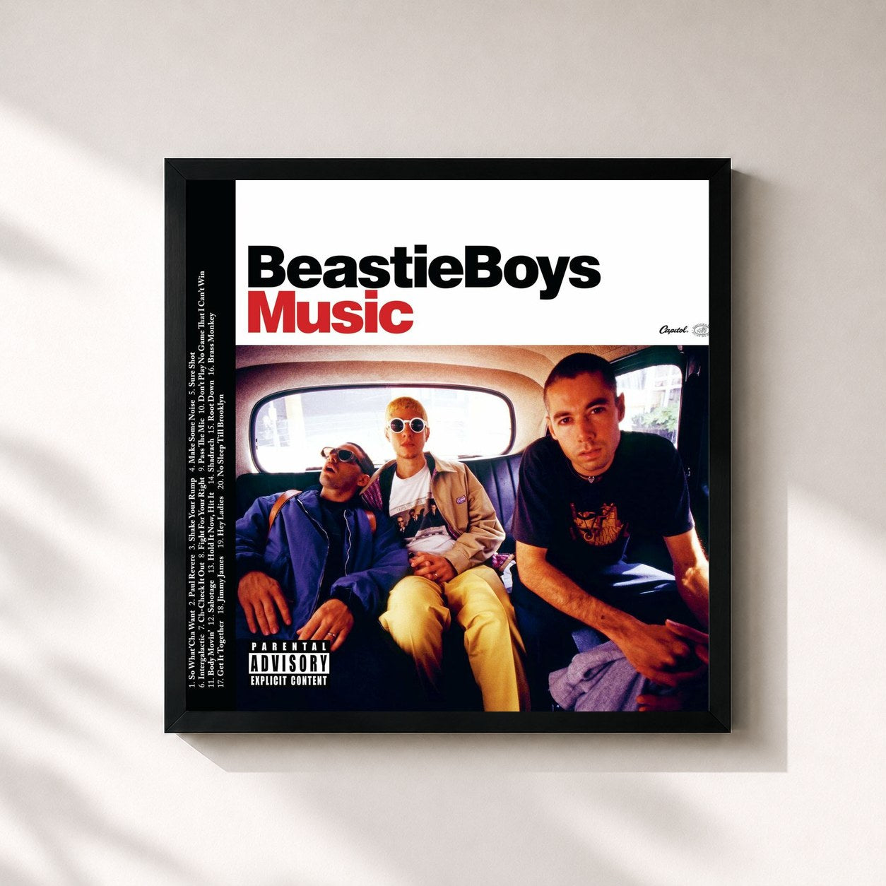 #noir Tableau carré de l'album Beastie Boys Music de Beastie Boys, cadre noir 32x32 cm
