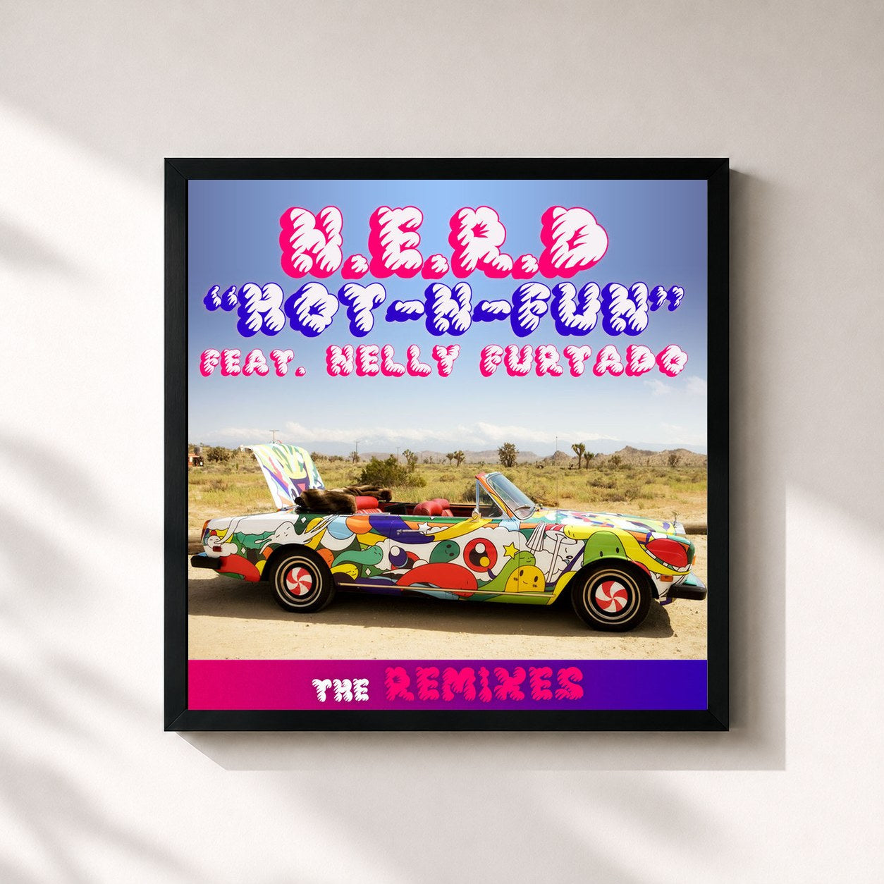 #noir Tableau carré de l'album Hot-n-Fun The Remixes de N.E.R.D, cadre noir 32x32 cm