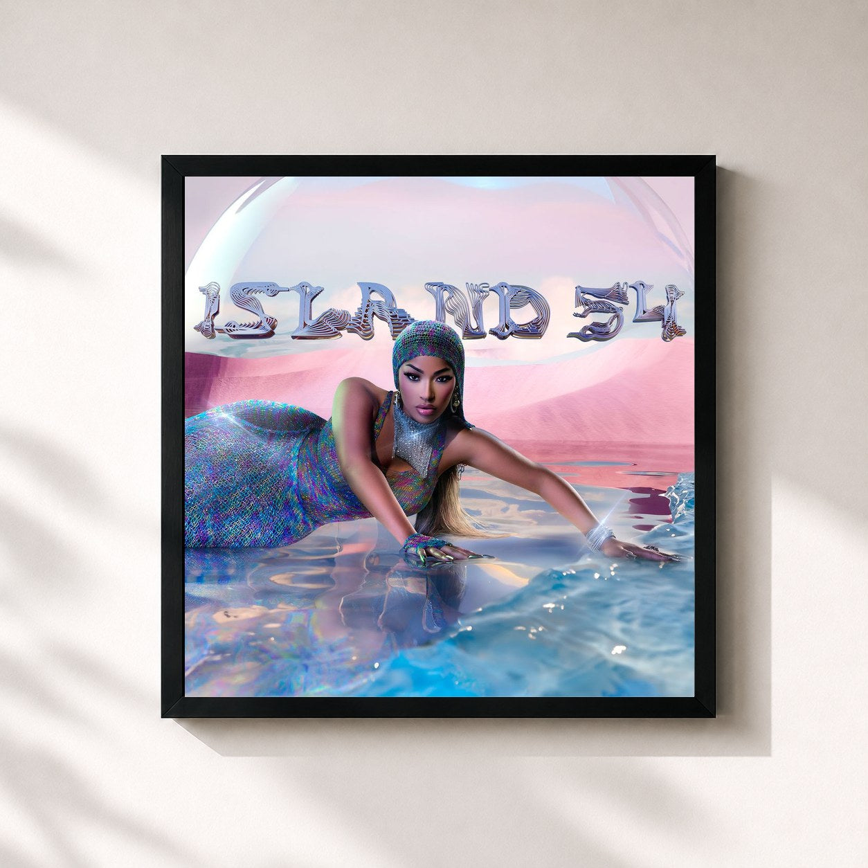 #noir Tableau carré de l'album Island 54 de Stefflon Don, cadre noir 32x32 cm