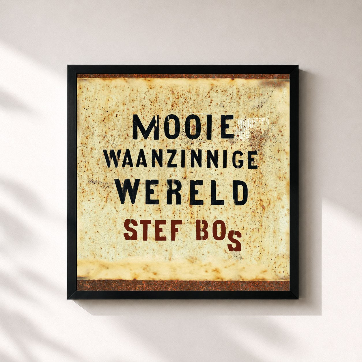 #noir Tableau carré de l'album Mooie Waanzinnige Wereld de Stef Bos, cadre noir 32x32 cm