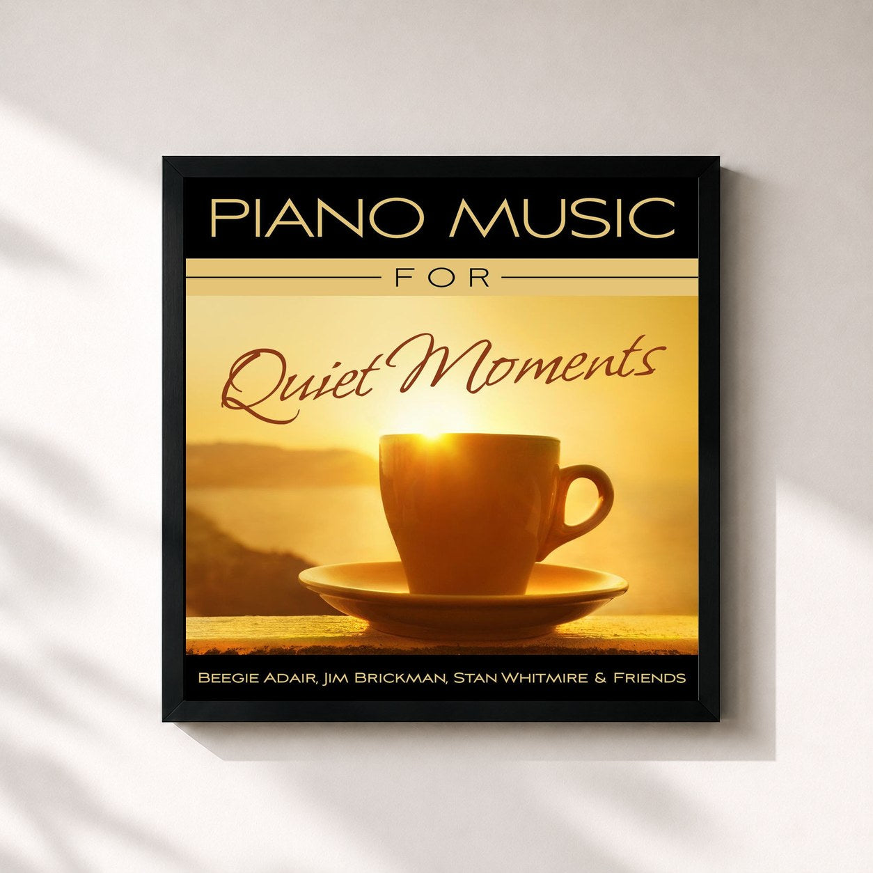 #noir Tableau carré de l'album Piano Music For Quiet Moments de Beegie Adair, cadre noir 32x32 cm