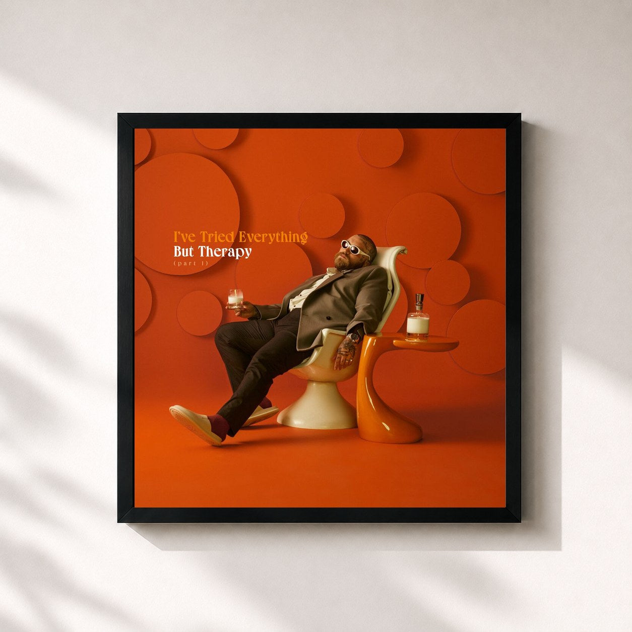 #noir Tableau carré de l'album I've Tried Everything But Therapy (Part 1) de Teddy Swims, cadre noir 32x32 cm