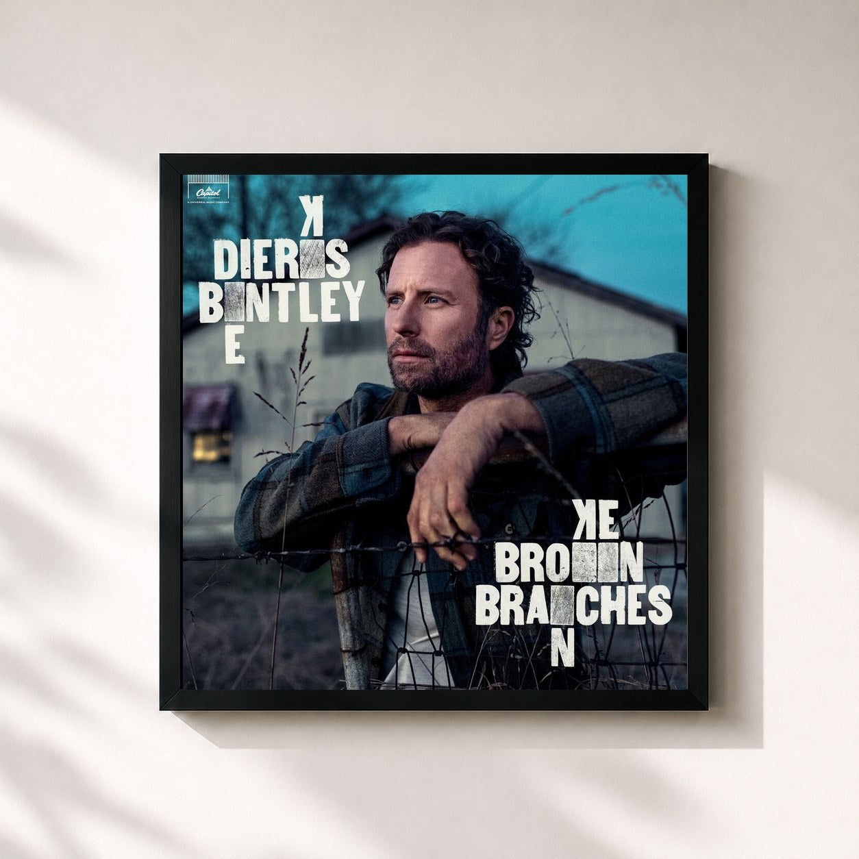 #noir Tableau carré de l'album Broken Branches de Dierks Bentley, cadre noir 32x32 cm
