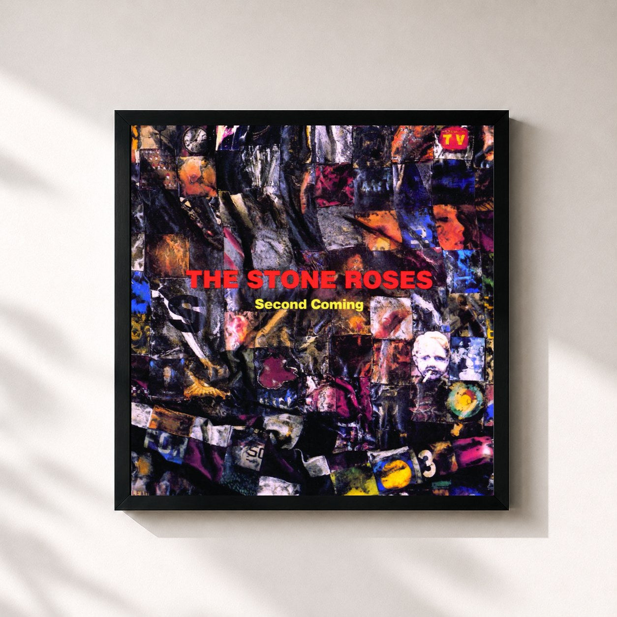 #noir Tableau carré de l'album Second Coming de The Stone Roses, cadre noir 32x32 cm