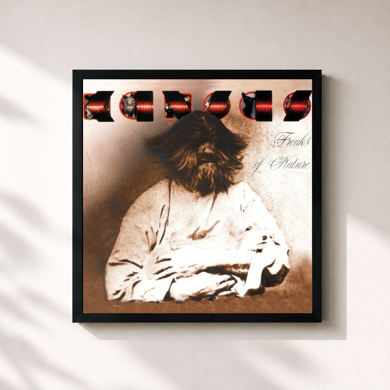 #noir Tableau carré de l'album Freaks of Nature de Kansas, cadre noir 32x32 cm