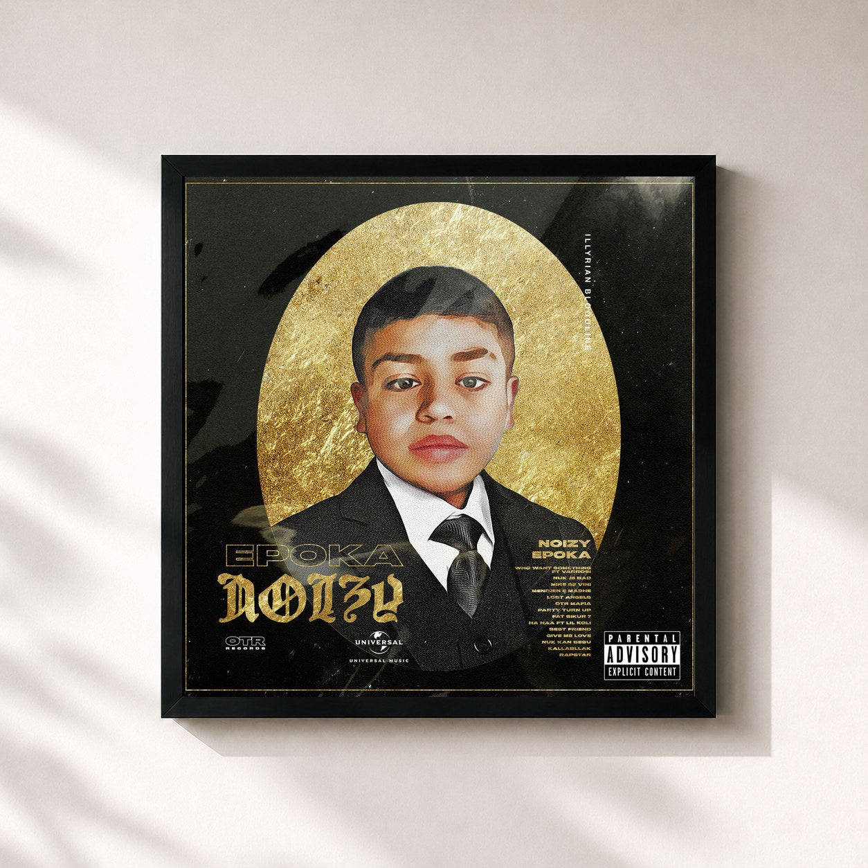 #noir Tableau carré de l'album EPOKA de Noizy, cadre noir 32x32 cm
