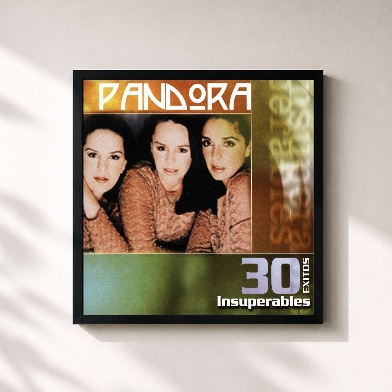 #noir Tableau carré de l'album 30 Exitos Insuperables de Pandora, cadre noir 32x32 cm