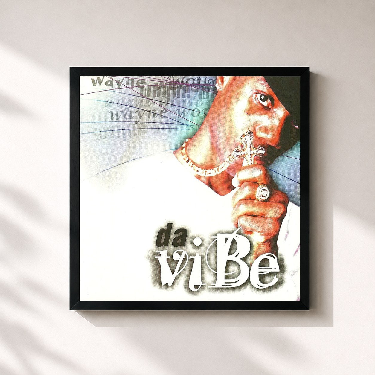 #noir Tableau carré de l'album Da Vibe de Wayne Wonder, cadre noir 32x32 cm
