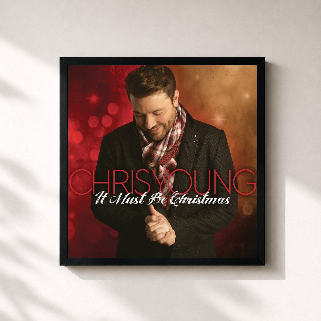 #noir Tableau carré de l'album It Must Be Christmas de Chris Young, cadre noir 32x32 cm