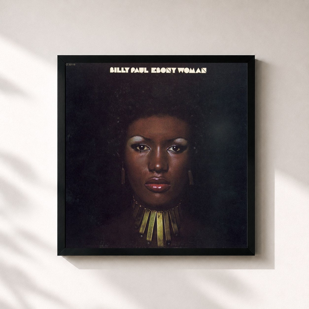 #noir Tableau carré de l'album Ebony Woman de Billy Paul, cadre noir 32x32 cm