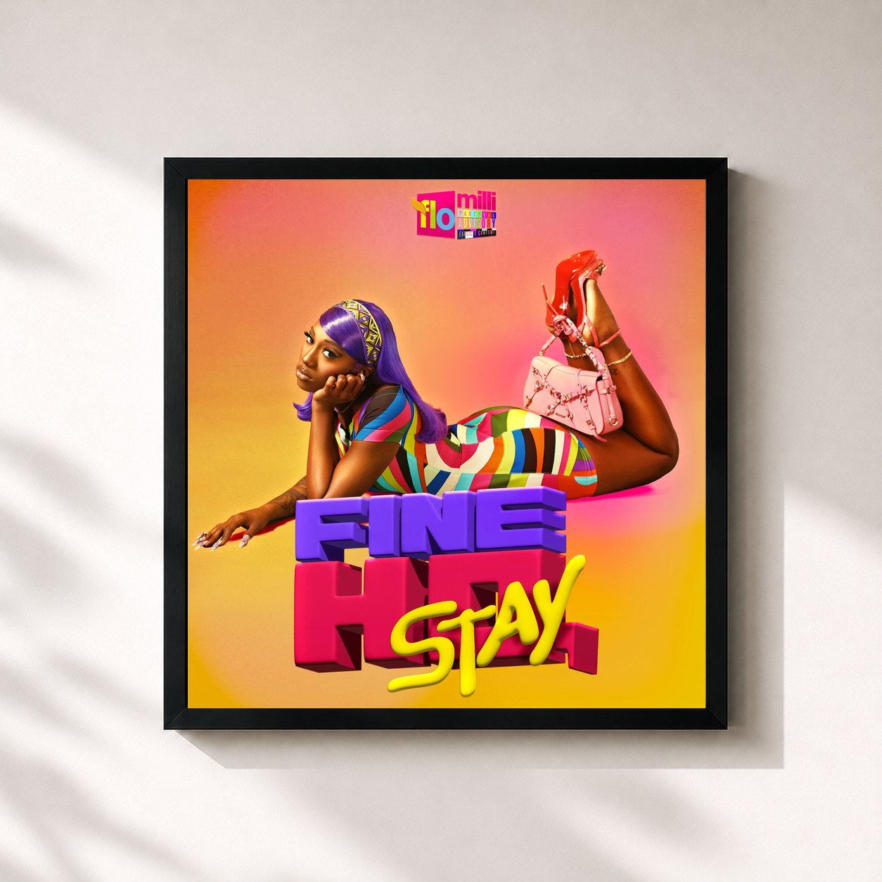 #noir Tableau carré de l'album Fine Ho, Stay de Flo Milli, cadre noir 32x32 cm