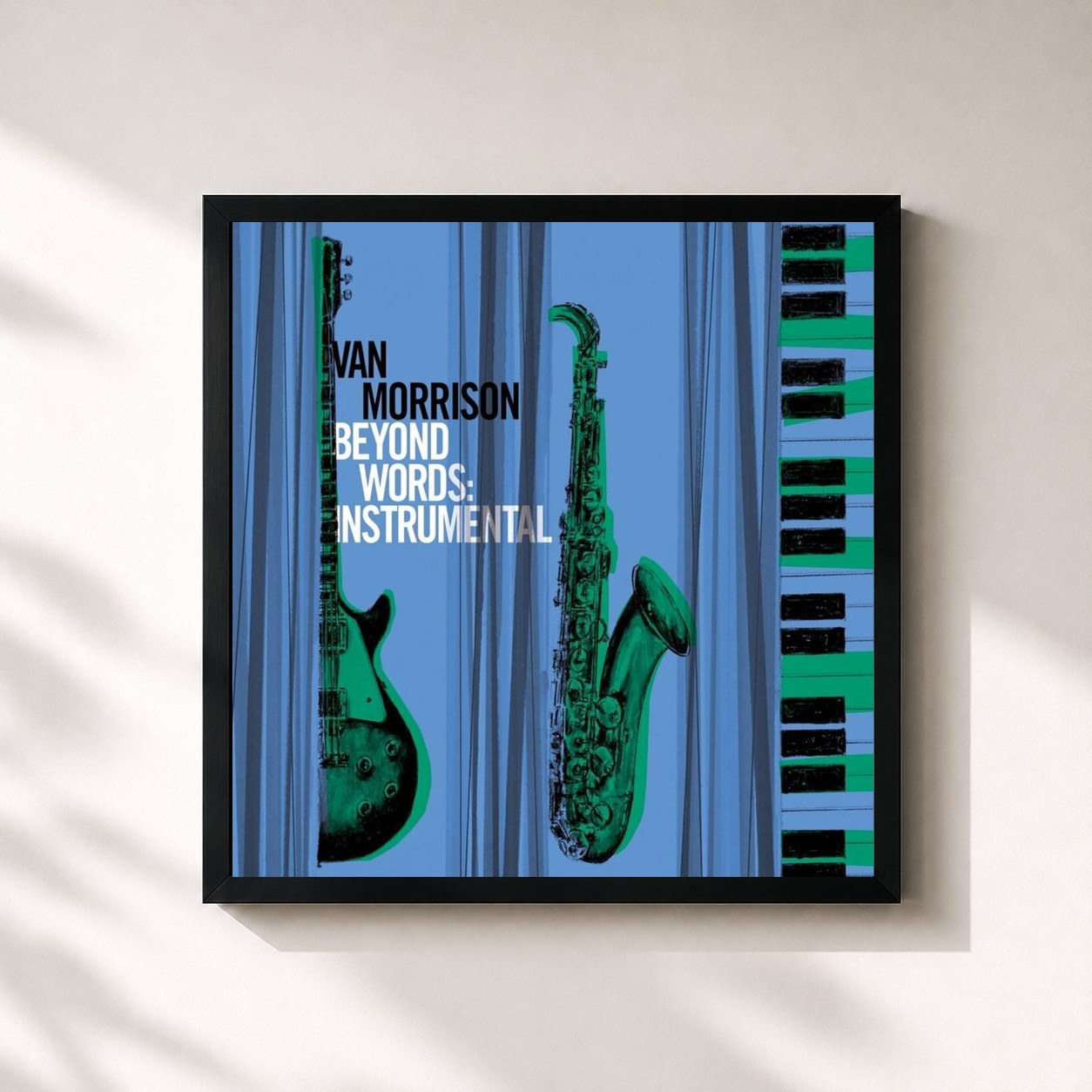 #noir Tableau carré de l'album Beyond Words (Instrumental) de Van Morrison, cadre noir 32x32 cm