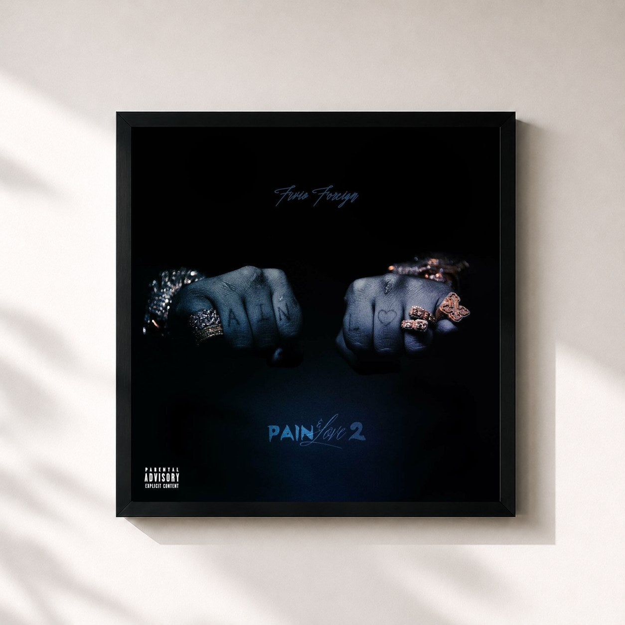 #noir Tableau carré de l'album Pain & Love 2 de Fivio Foreign, cadre noir 32x32 cm