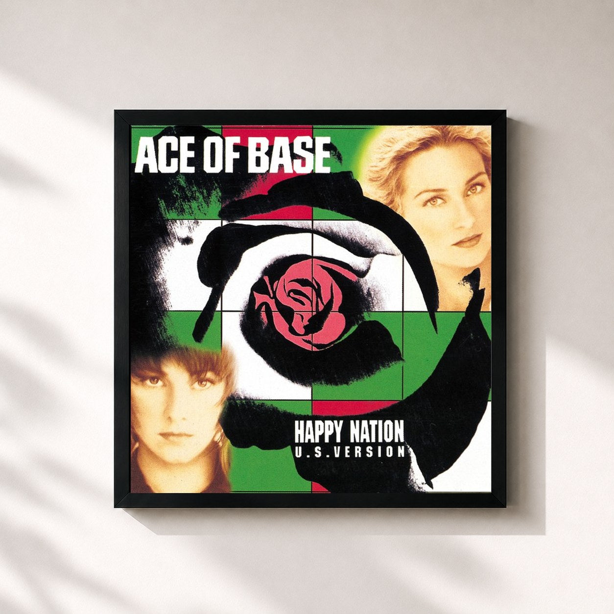 #noir Tableau carré de l'album Happy Nation (U.S. Version) (Remastered) de Ace of Base, cadre noir 32x32 cm