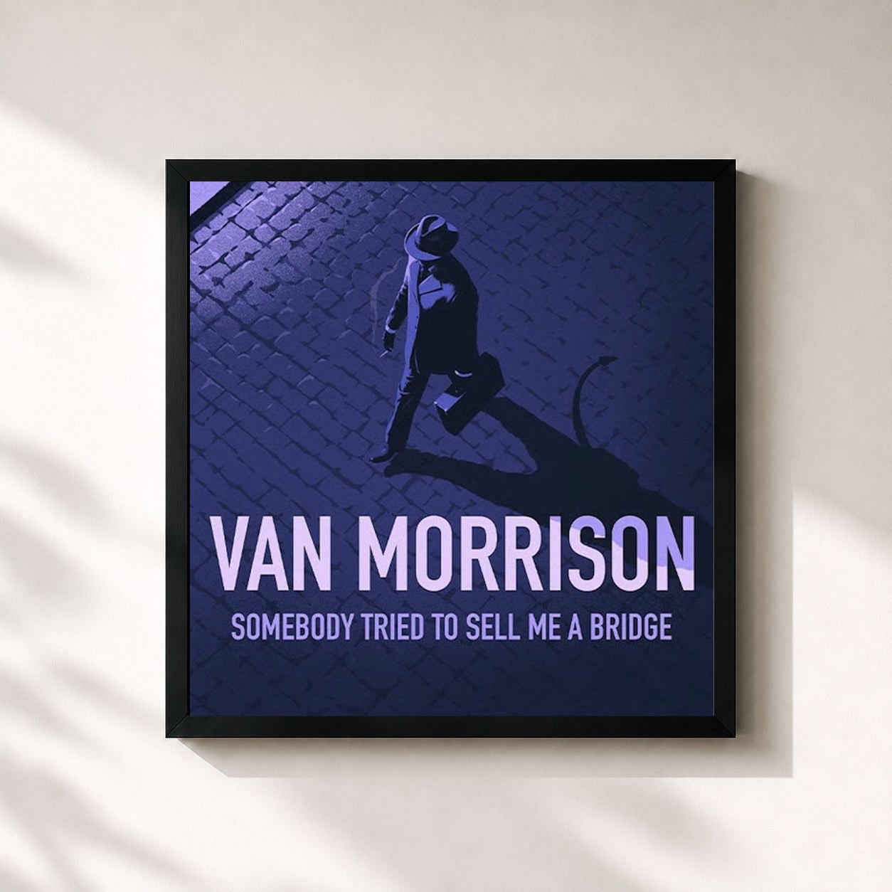 #noir Tableau carré de l'album Somebody Tried To Sell Me A Bridge de Van Morrison, cadre noir 32x32 cm