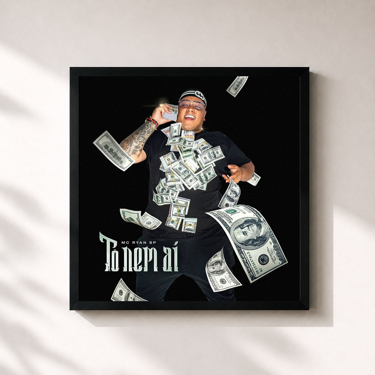 #noir Tableau carré de l'album Tô Nem Aí de MC Ryan SP, cadre noir 32x32 cm