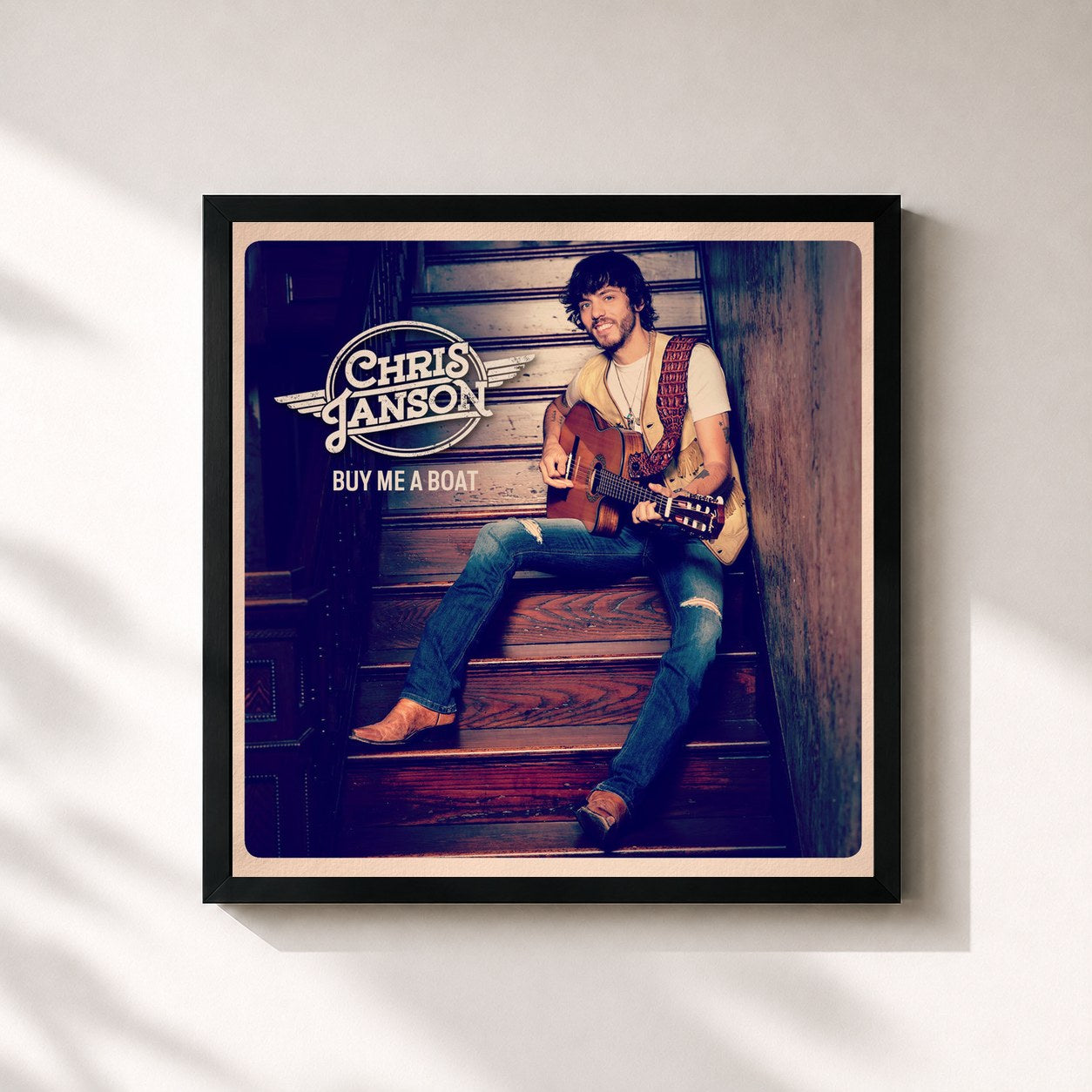#noir Tableau carré de l'album Buy Me a Boat de Chris Janson, cadre noir 32x32 cm