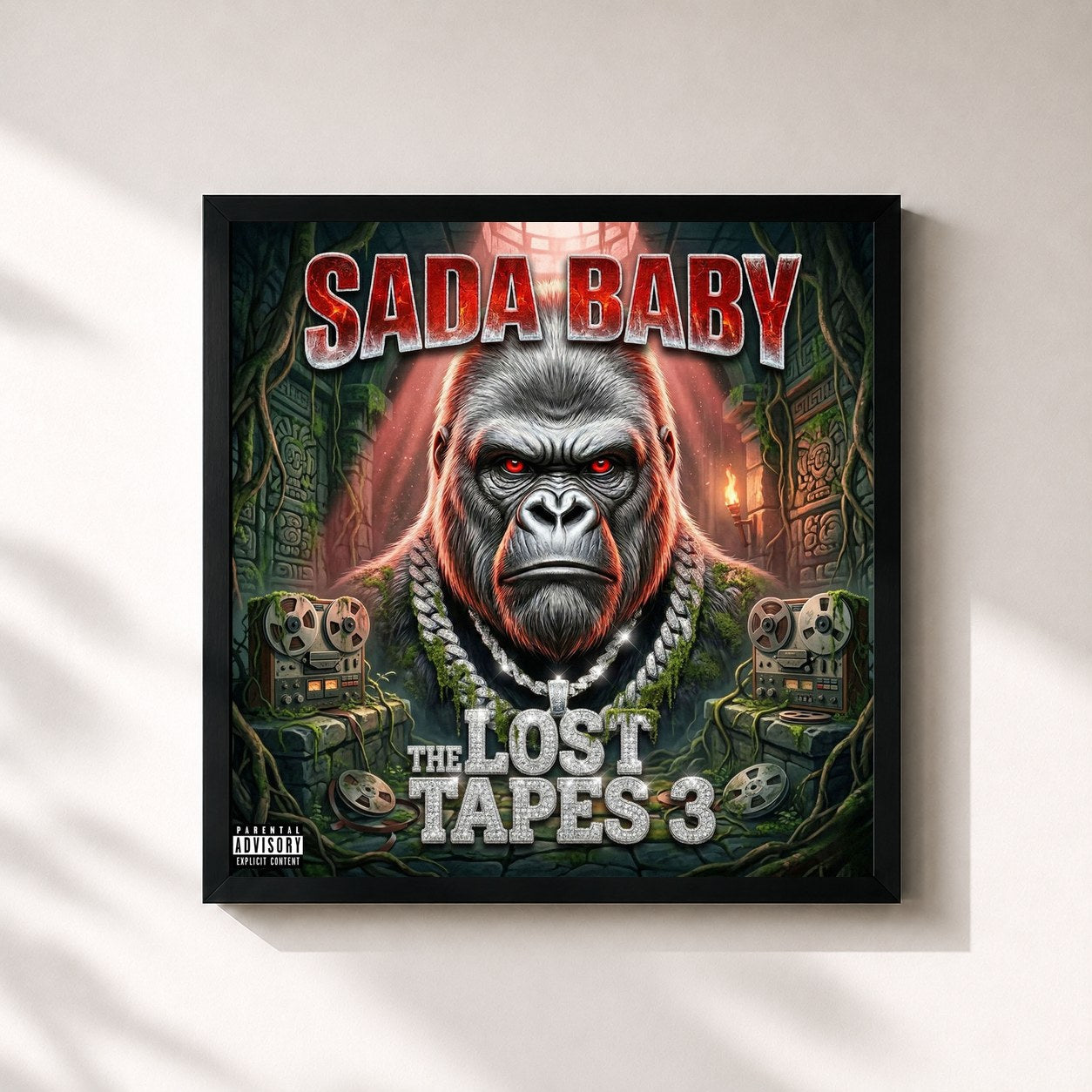 #noir Tableau carré de l'album LOST TAPES 3 de Sada Baby, cadre noir 32x32 cm