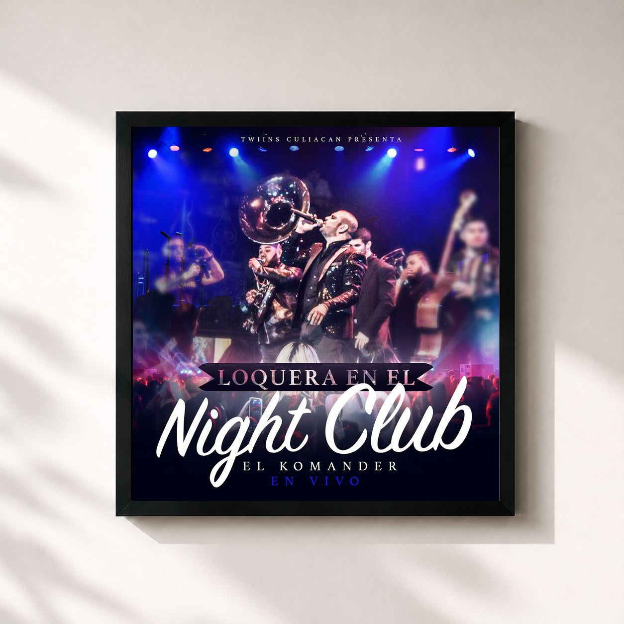 #noir Tableau carré de l'album Loquera En El Nightclub de El Komander, cadre noir 32x32 cm