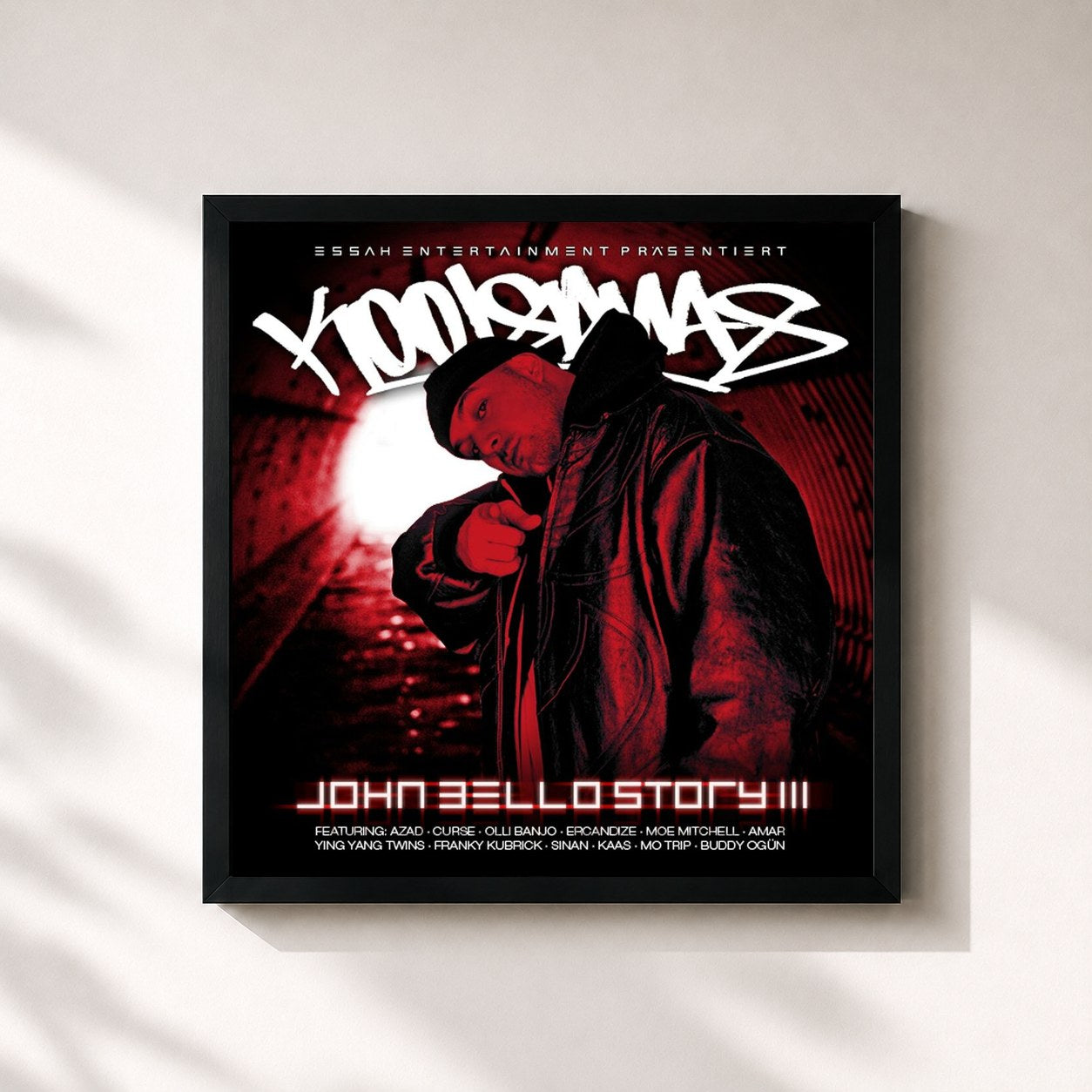 #noir Tableau carré de l'album Die John Bello Story, Vol. 3 de Kool Savas, cadre noir 32x32 cm